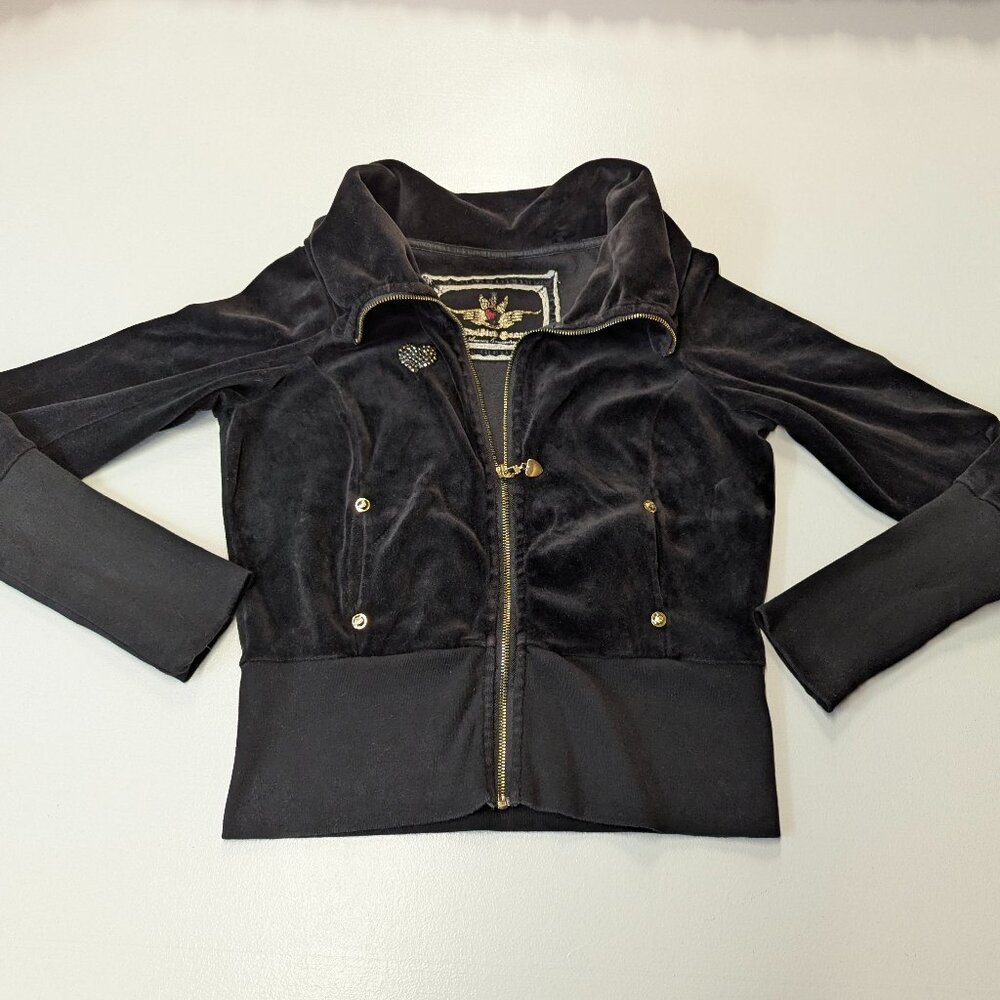 Twisted Heart Black Velour Zippered Jacket Size *Small